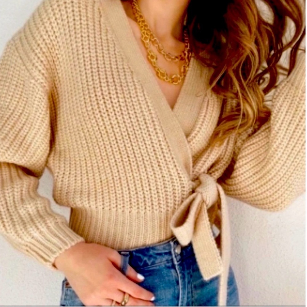 ❤️ Zara Beige Cream Tan Knit Wrap Cardigan